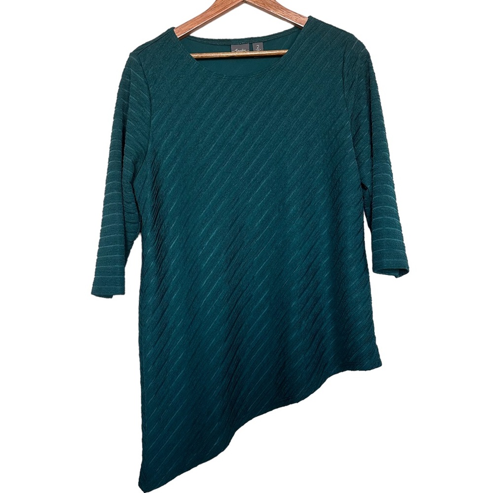 Chico’s Travelers Collection Women’s Sz 2(L) Green Asymmetrical 3/4 Sleeve